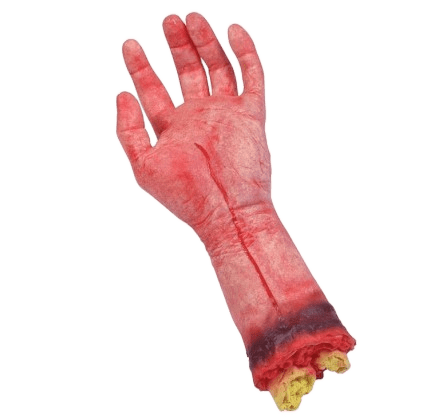 Abgetrennte Hand blutig lebensgroß