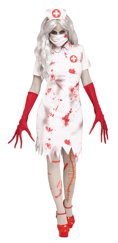Halloween White BLOOD STAINED TIGHTS Bloody Zombie Nurse Fancy Dress  Adult Size 
