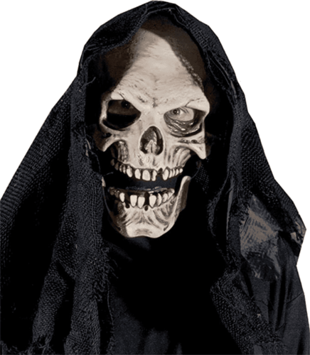 Death reaper skull mask moving mouth with attached hood Halloween